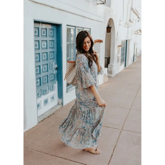 Free People maxi dress size S Feeling Groovy Blue floral boho festival - Picture 2 of 14